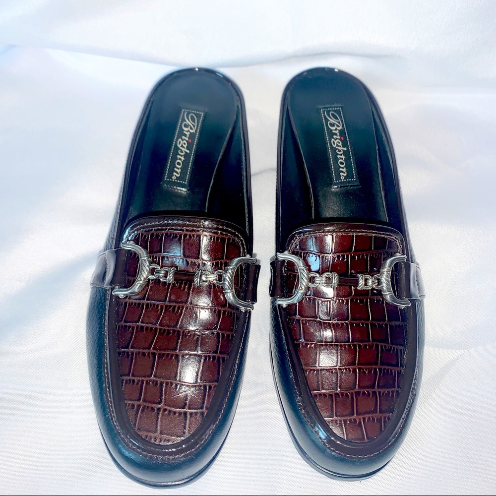 BRIGHTON AUSTEN 2 TONE PEBBLE & CROC LEATHER MULE